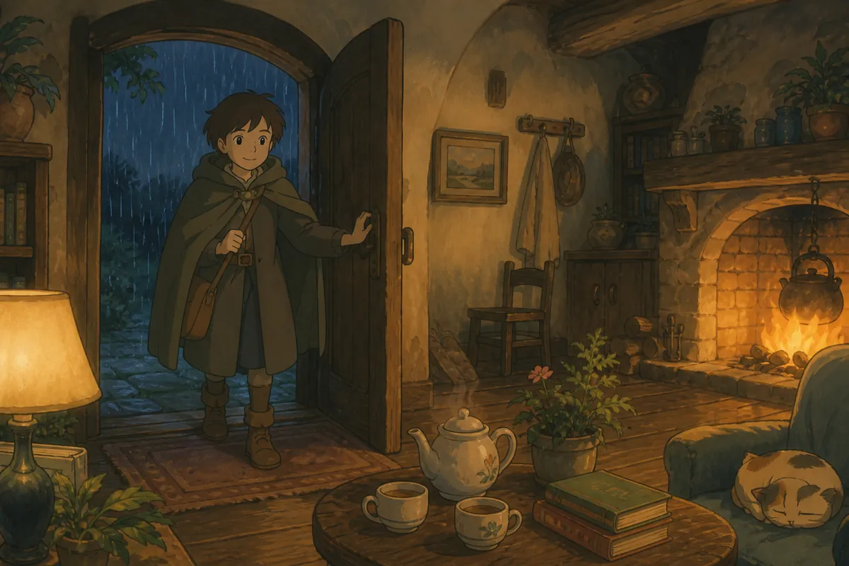 A traveler stepping from cold rain into a warm hearth room: when a mind feels safe, it can stop bracing and actually think
